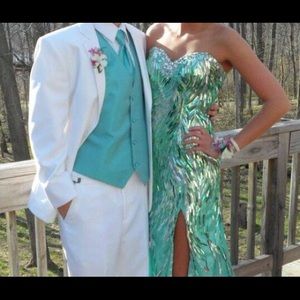 Seafoam prom dress with multi colored sequins